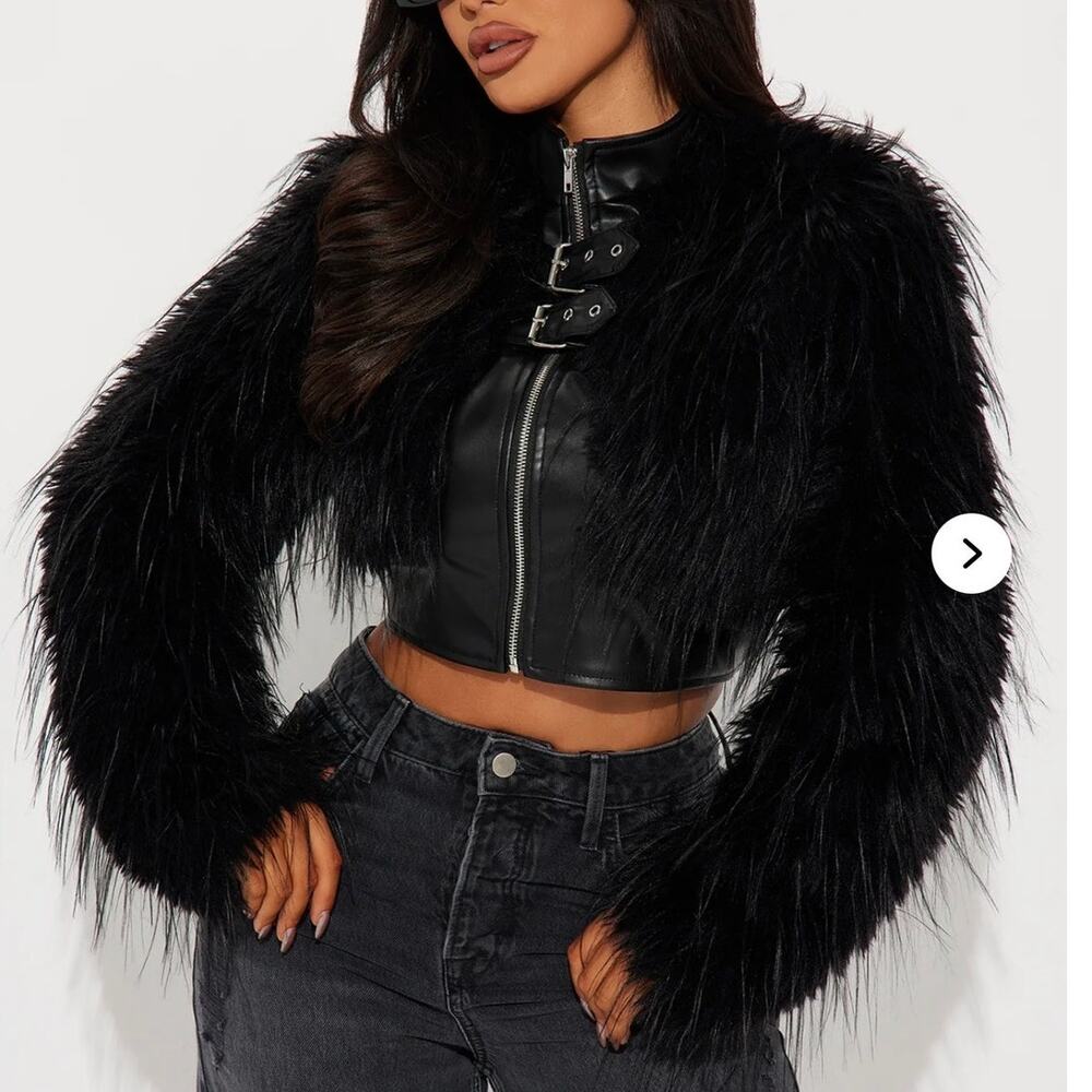 FASHION NOVA - Bad Habits Black Faux Fur Jacket - XL - NWT